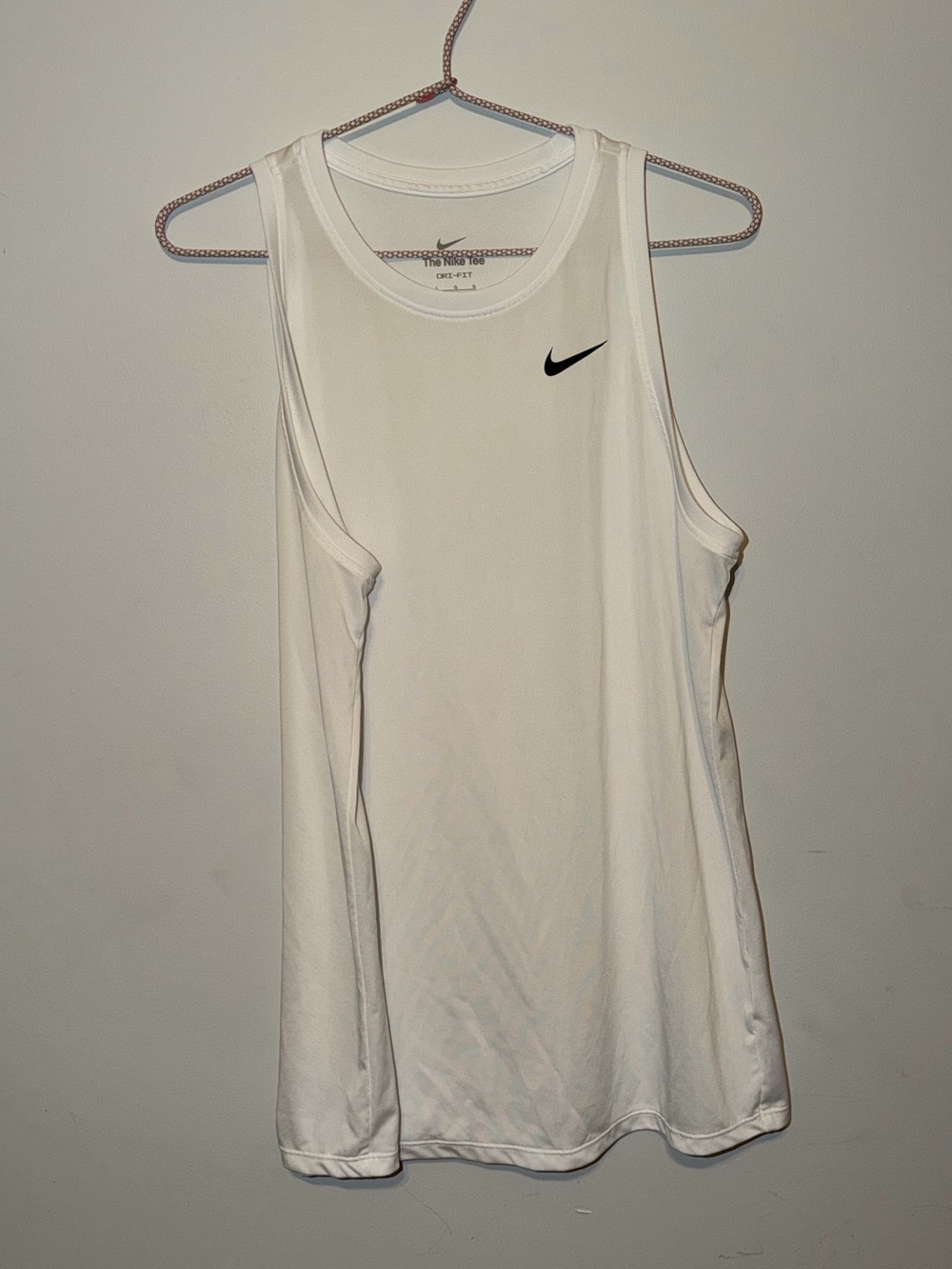 Nike White Athletic Dri-FIT Tank with Black Swoosh